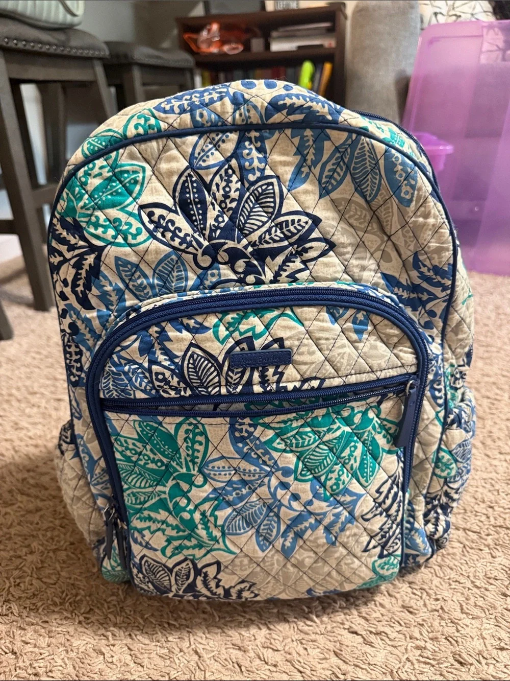 Vera Bradley Kids Quilted Backpack in Blue, Teal, Navy